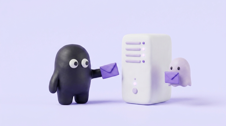 La mascota de Velo entrega un sobre a una simpática torre de servidor