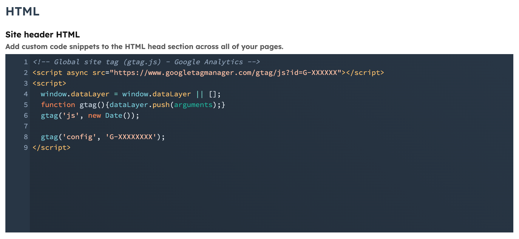 HubSpot: Site header HTML