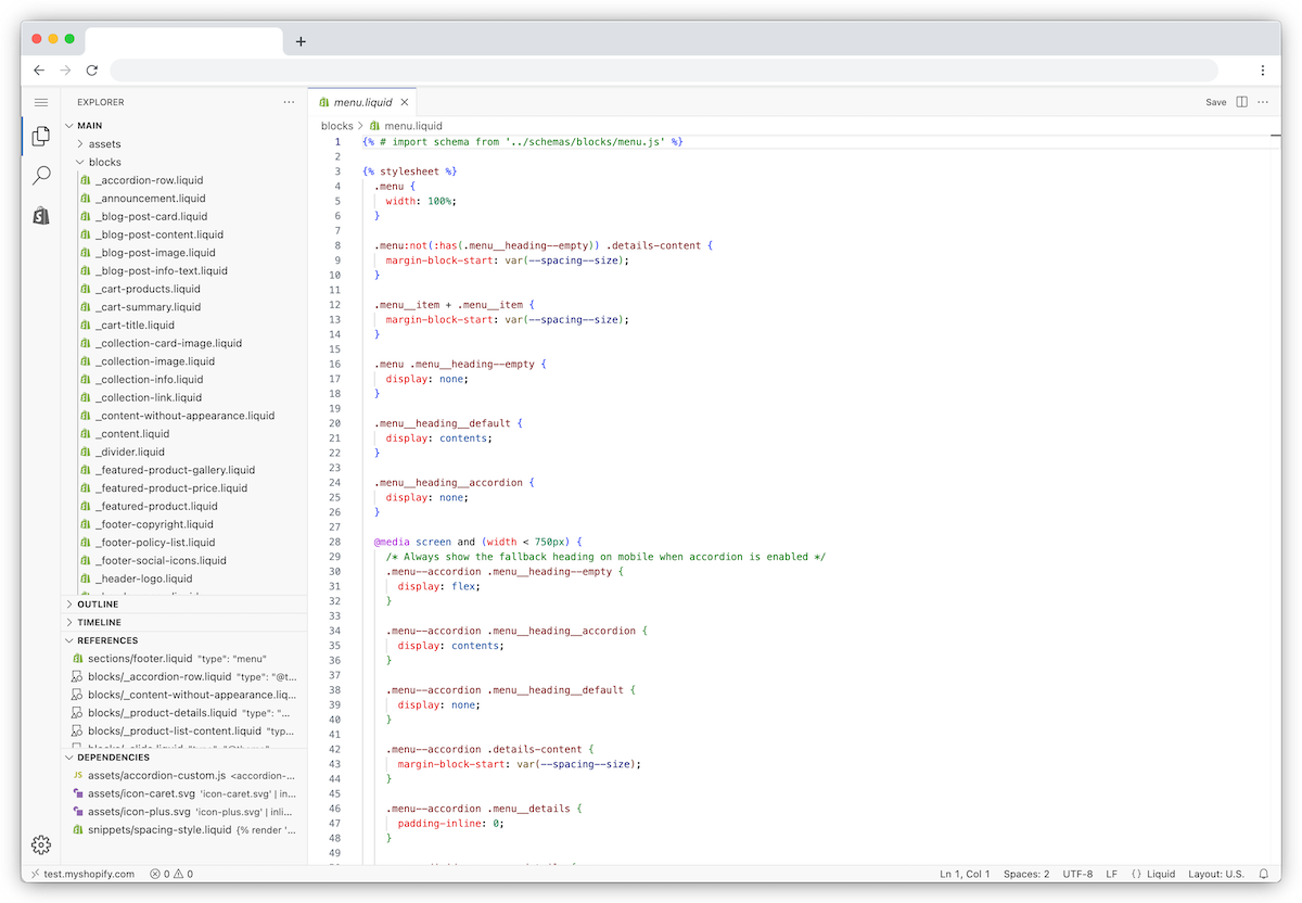 Shopify: editor de código del tema